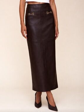 7 for All Mankind Horsebit Buckle Maxi Leather Skirt Size Medium